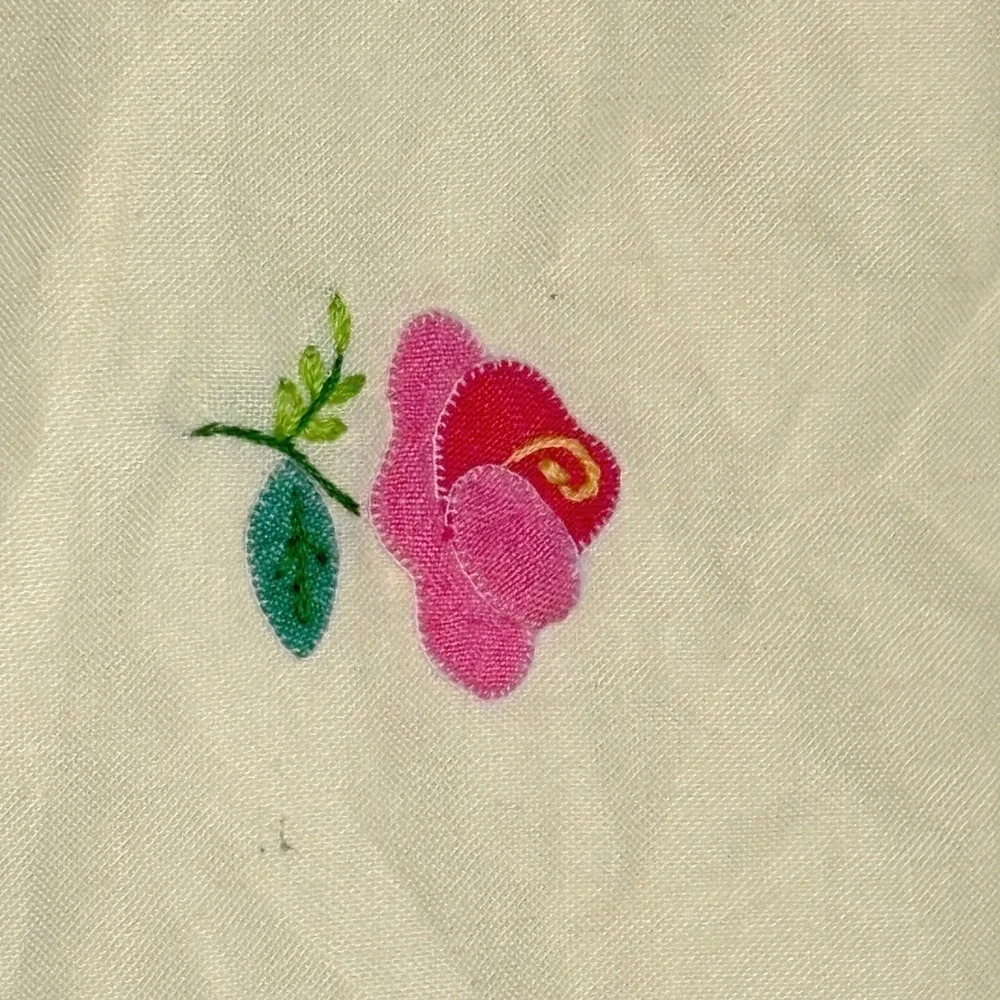 Vintage Embroidered Half Apron Floral scalloped Pocket Cotton Yello Retro Cotton